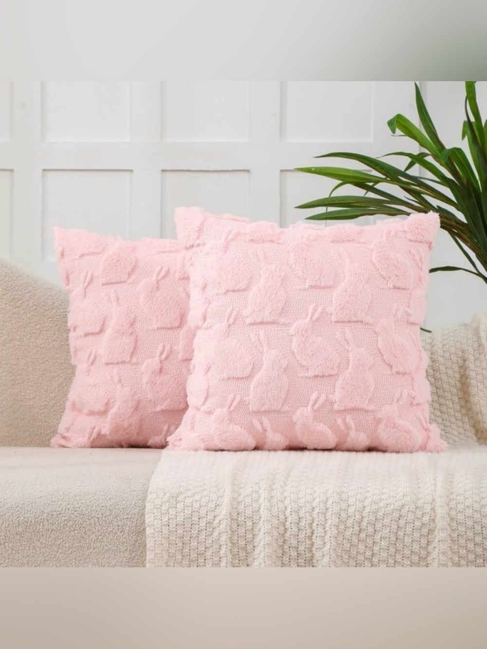 VAKADO Throw Pillow Covers 16x16 Set of 2 Pink Bunny Rabbit Decoration Spring